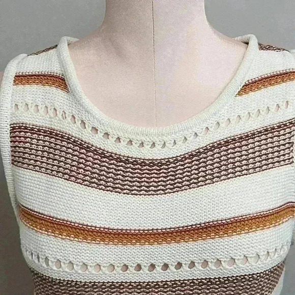 Alya Boho Striped Knit Tank w/ Tassels White/Orange Women's Size Medium‎ - Picture 2 of 8